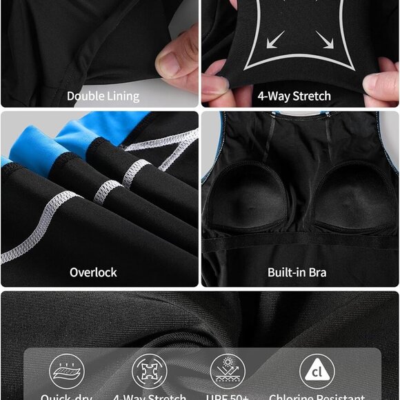 Brand New Womens One Piece Swimsuit Athletic Bathing Suit Xx-large Navy Light Bl - Picture 5 of 9